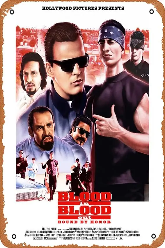 Muecddoa Movie Poster Retro Metal Sign Blood In, Blood Out Movie Poster Art Classic Musical Bar Pub Cafe Wall Art Decor Tin sign