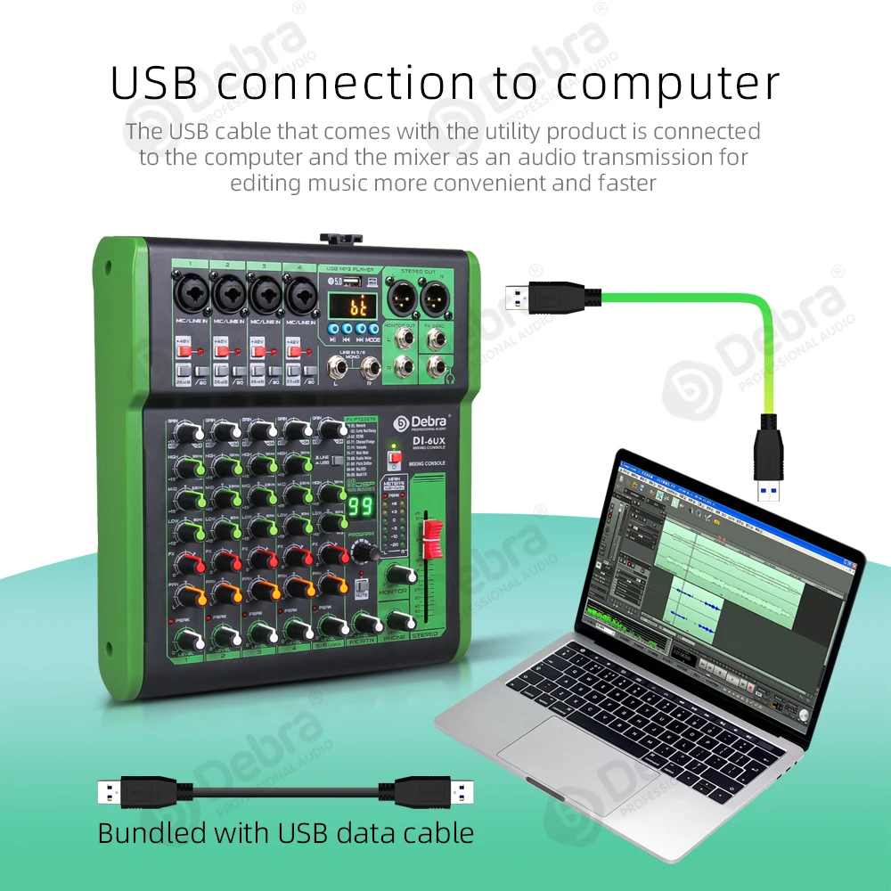 DI Pro Mixer Audio with 99 DSP Digital Effects USB MP3 Input for Home Karaoke  Live Broadcast Recording Studio