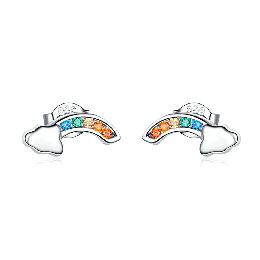 Best Selling 100% S925 Sterling Silver Hypoallergenic Healthy Personality Rainbow Bridge Earrings Simple Fashion Girl Earrings