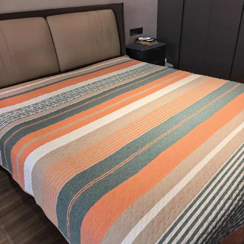Yarn-dyed Striped Bedspread 100% Cotton Quilt Reversible Double-sided Coverlet for Bedroom, 200x230cm (1 Piece) for All Season