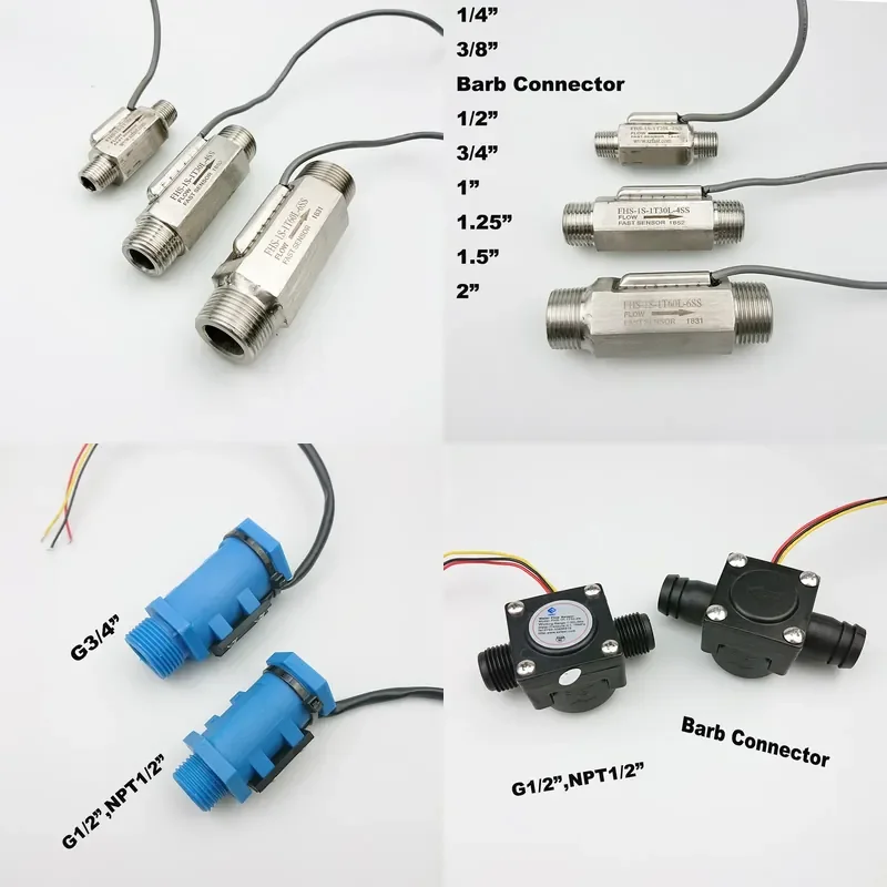 3V 5V 12V 24V 3 Wires Stainless Steel SUS304 Turbine Meter Hall Effect Water Liquid Flow Sensor Pulse 1LPM to 200LPM