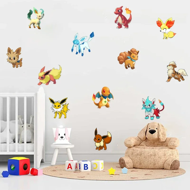 

Pokemon Anime Wall Sticker Pikachu Charmander Eevee Children's Room Decoration Cartoon Self-Adhesive Paper Toy Birthday Gift