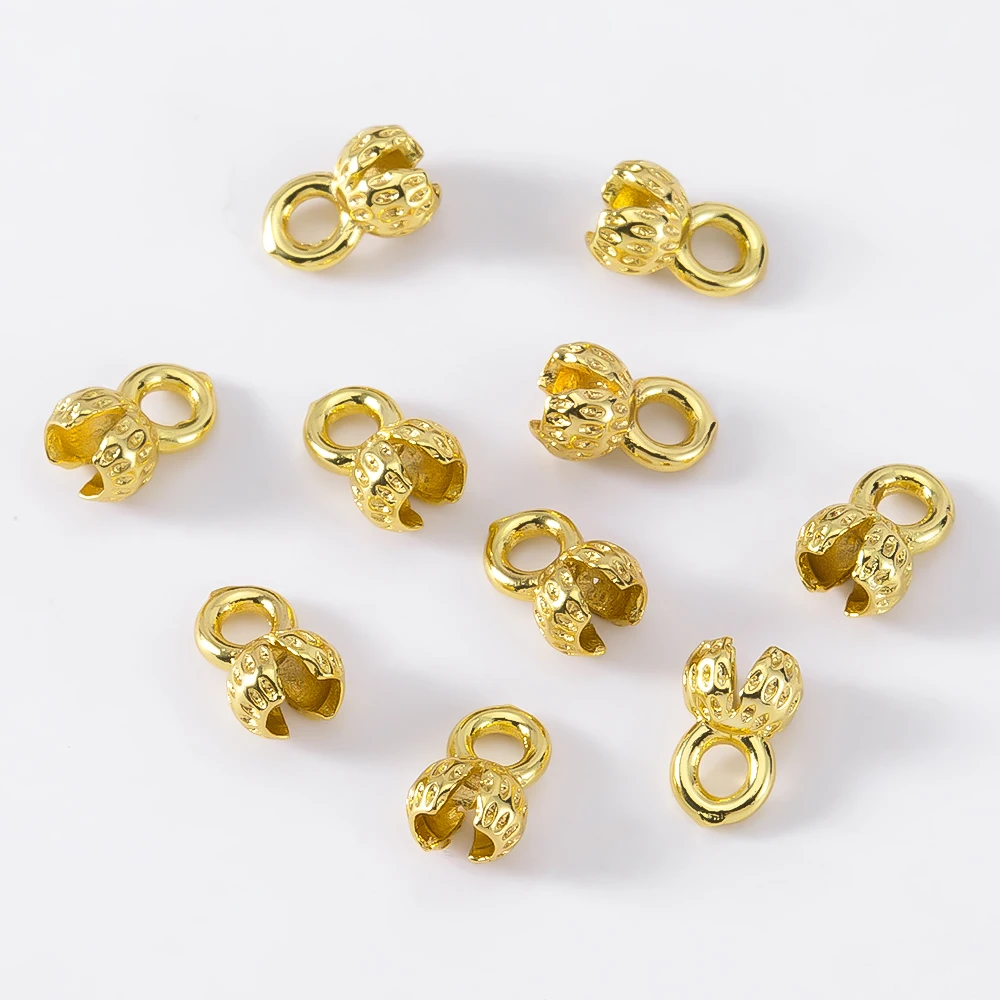 10Pcs Crimp End Bead Accessories 18K Gold Plated Clam Shell Bead Tip Crimp Ends Ball Chain Connector DIY Jewelry Making Supplies