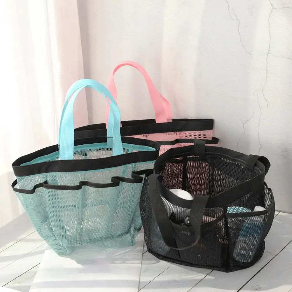 Bolsa de cosméticos de malla con múltiples bolsillos para mujer, bolsas de playa, Caddy de ducha de secado rápido, bolsa de ducha para champú, bolsa de aseo de viaje