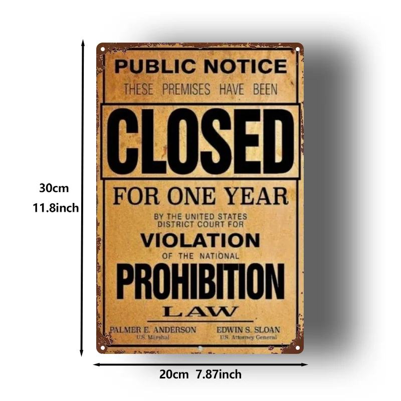 2D Vintage Public Notice Prohibition Closed Metal Sign Retro Iron Plate Wall Decor For Bar Cafe Man Cave Gift