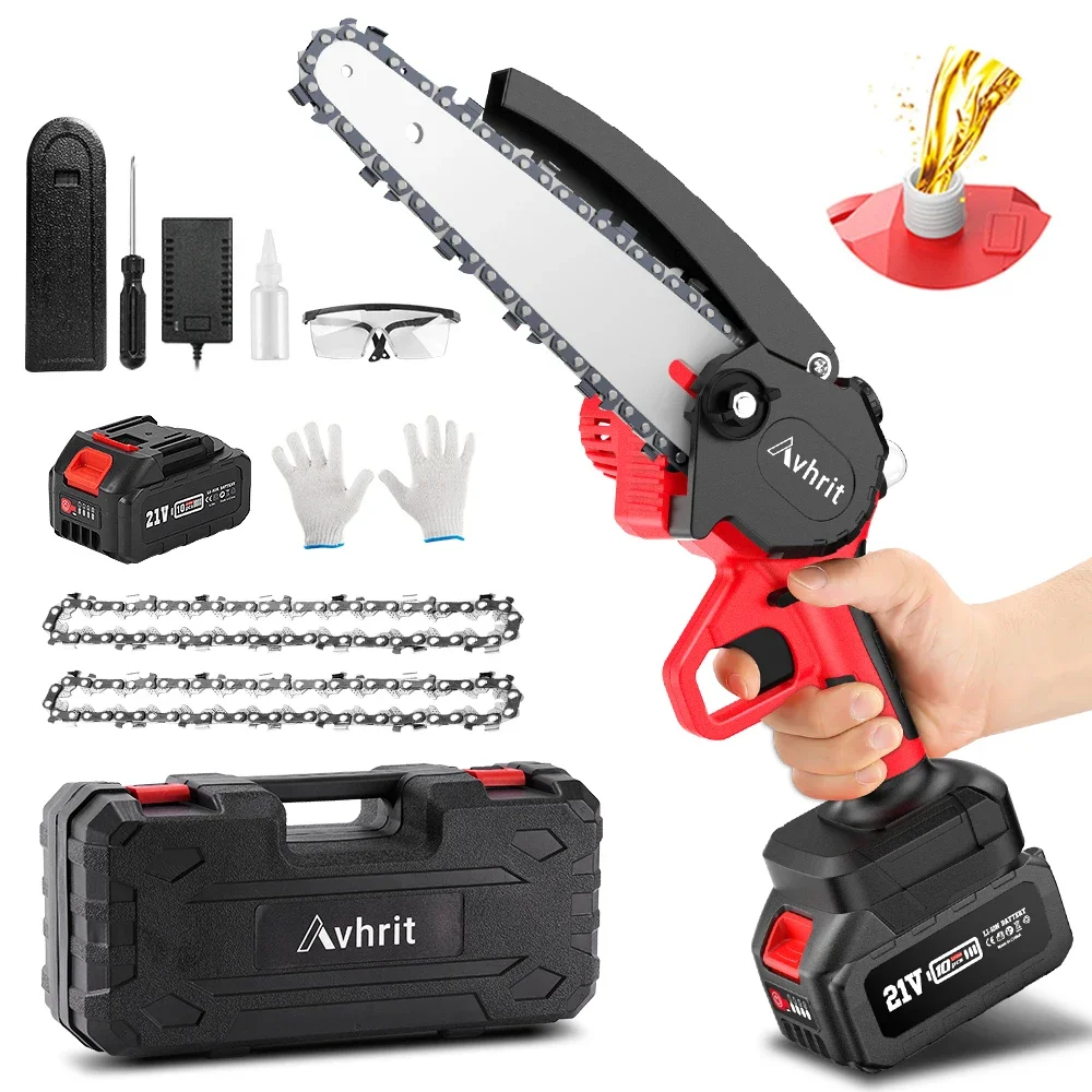 Avhrit Chainsaw 8 Inch Brushless Electric Chain Saw Cordless Mini Handheld Pruning Saw Garden Woodworking Cutting Power Tools