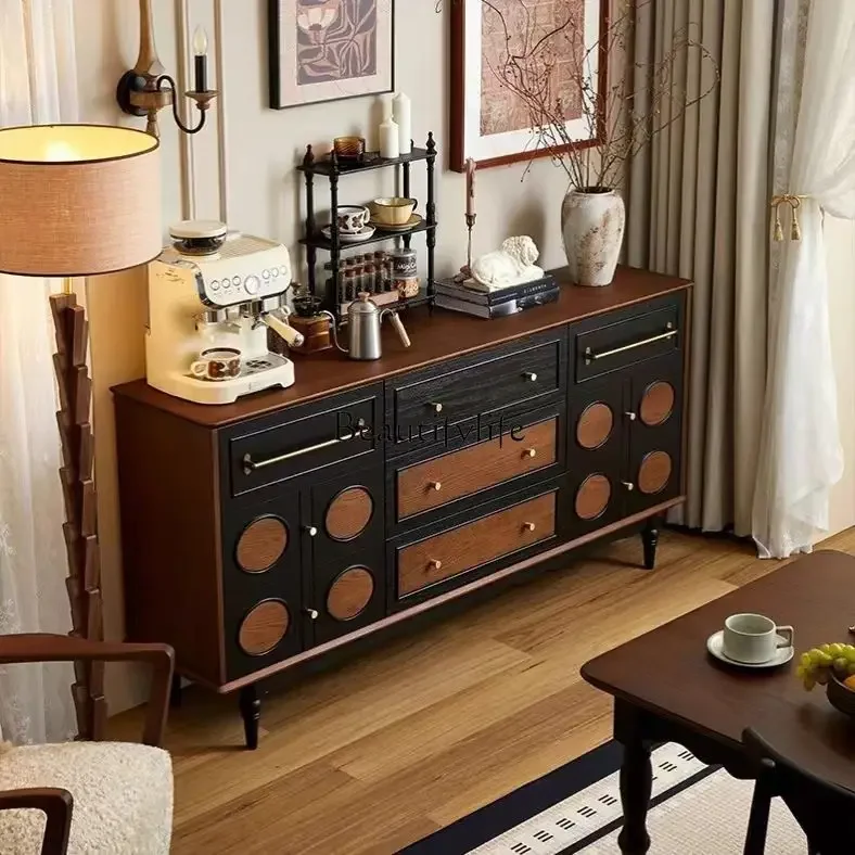 

yj32 French retro solid wood six-chest cabinet, bedroom storage against the wall, living room side cabinet