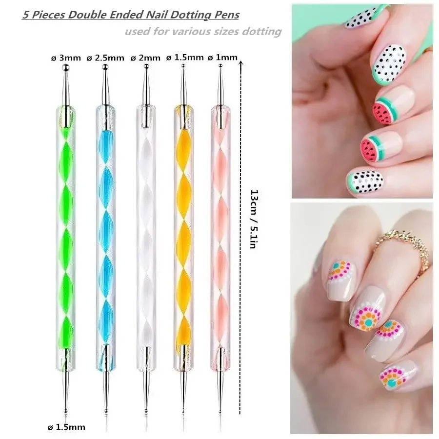 Set di pennelli per nail art a doppia estremità: pennello per scolpire, strumento per punteggiare, tavolozza di miscelazione di resina per salone di bellezza e fai da te domestico