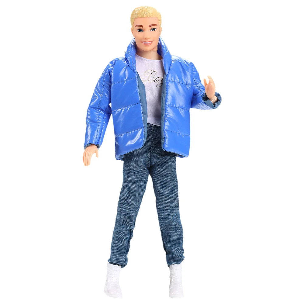 NK 1 Set 1/6 Prince Clothes Blue Down+White Vest+Jeans+Boots For Male Doll Clothes Doll Accessories Friend For Boy Doll Gift Toy