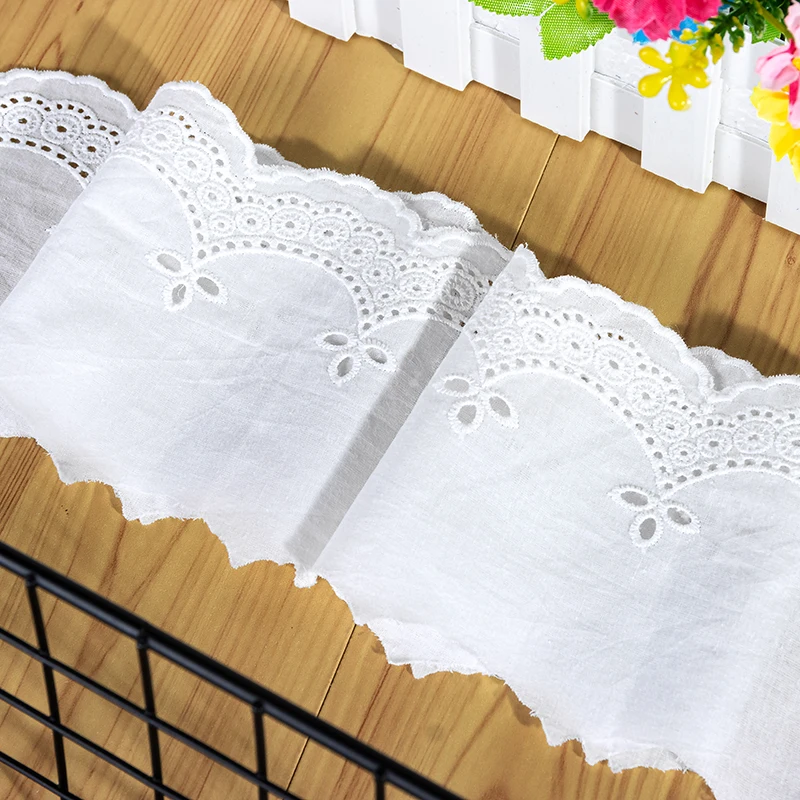 Cotton Hollow Embroidered Lace Ribbon, 3D Flowers Fabric, Dress Applique Apparel, DIY Sewing Accessories, White, Beige