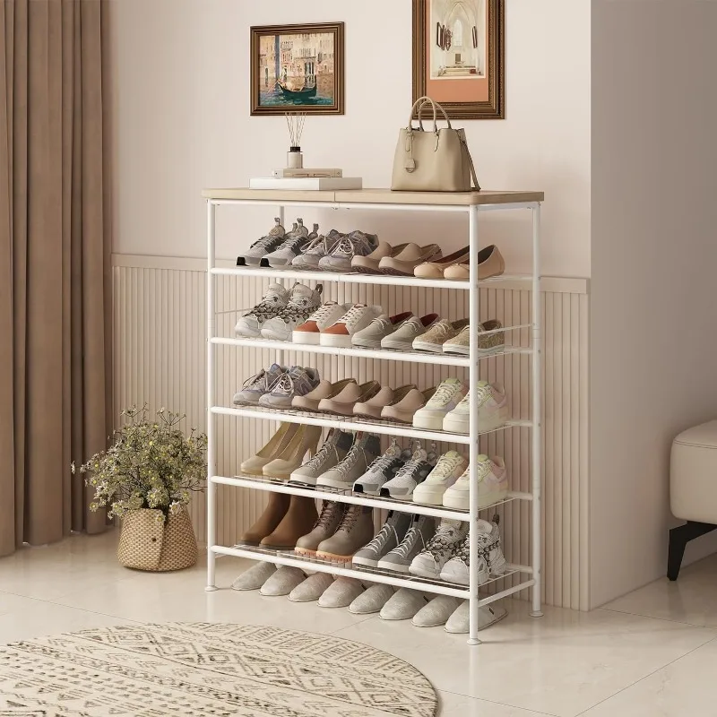 

Shoe Storage, 6 Tier Shoe Rack with MDF Top Board for Front Door Entrance, Shoe Organizer for Closet and Doorway