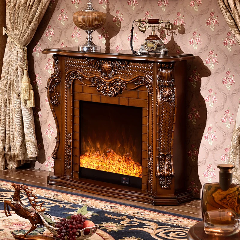 

1.2/1.5 meter European style carved fireplace, solid wood, American style living room, retro simulation flame heating, fireplace