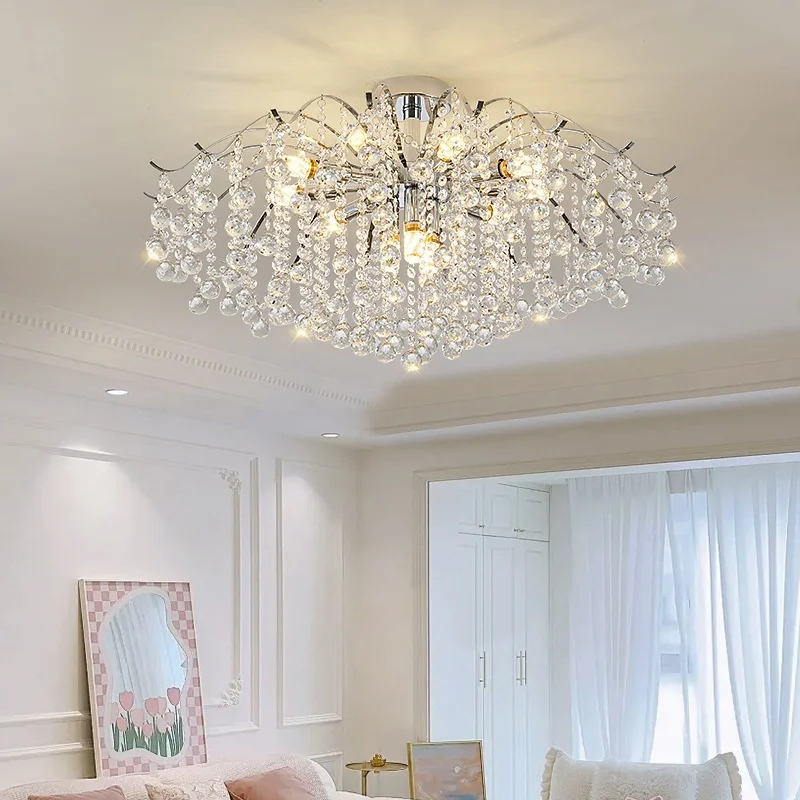 Foyer Luxury Chrome Led Ceiling Lights E14 Ceiling Chandelier Lighting Living Room Mounted Lamparas Home Decor Led Luminarias
