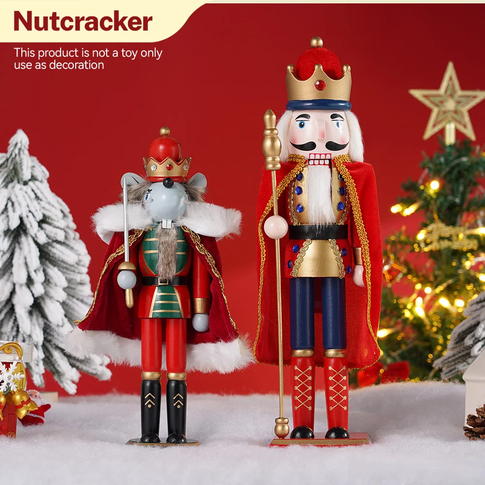 2025 Years New 30CM/38CM Cloak Mouse Nutcracker Cape King Wooden Crafts Lotus Cartoon Christmas Decoration Desktop Ornaments