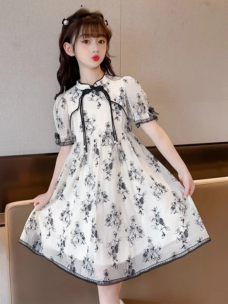 2024 summer Kids Girls spring chinese Cheongsam Qipao Princess Teenager New Year Floral Dresses Clothing  4 7 8 9 10 12 14 Years