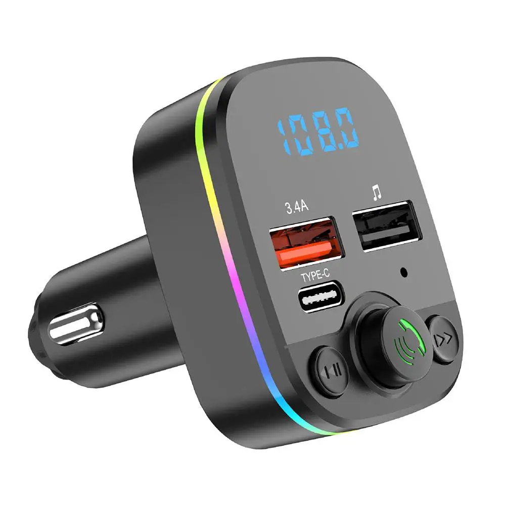 Bluetooth Car Charger Car FM Transmitter Bluetooth Mp3 USB PD Hands Charging 3.1A Dual True Port Free T4V8