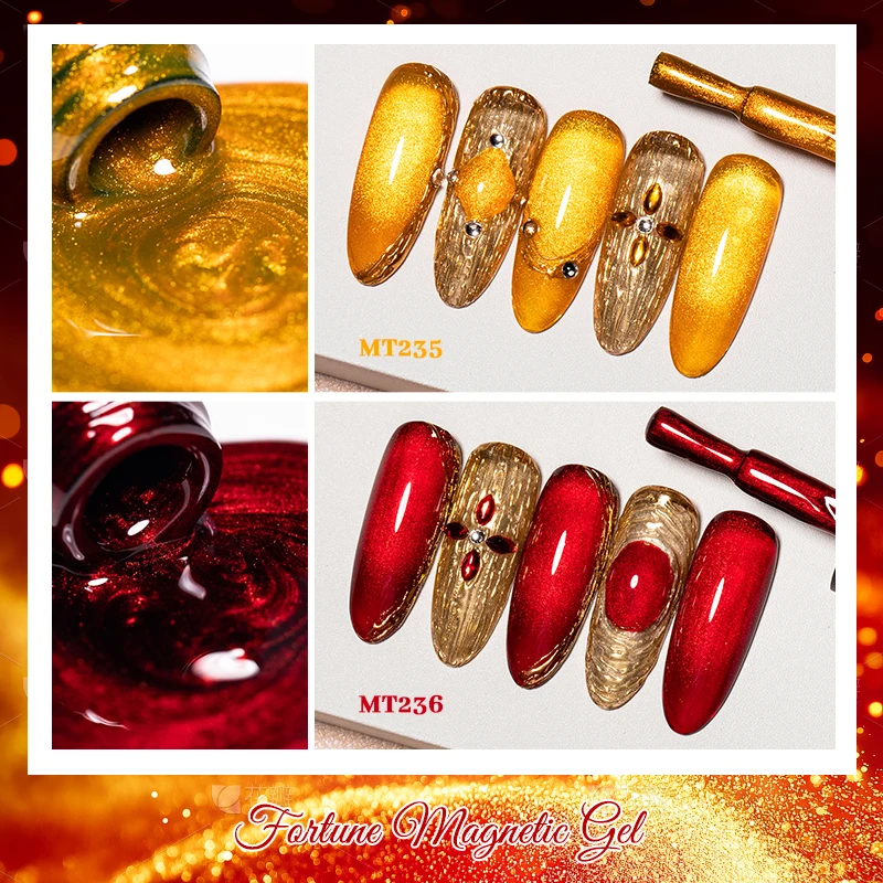 7 مللي الذهبي والأحمر القط المغناطيسي هلام مسمار البولندية جوهرة تأثير الأظافر شبه الدائم مسمار الفن نقع قبالة UV LED هلام الورنيش مانيكير