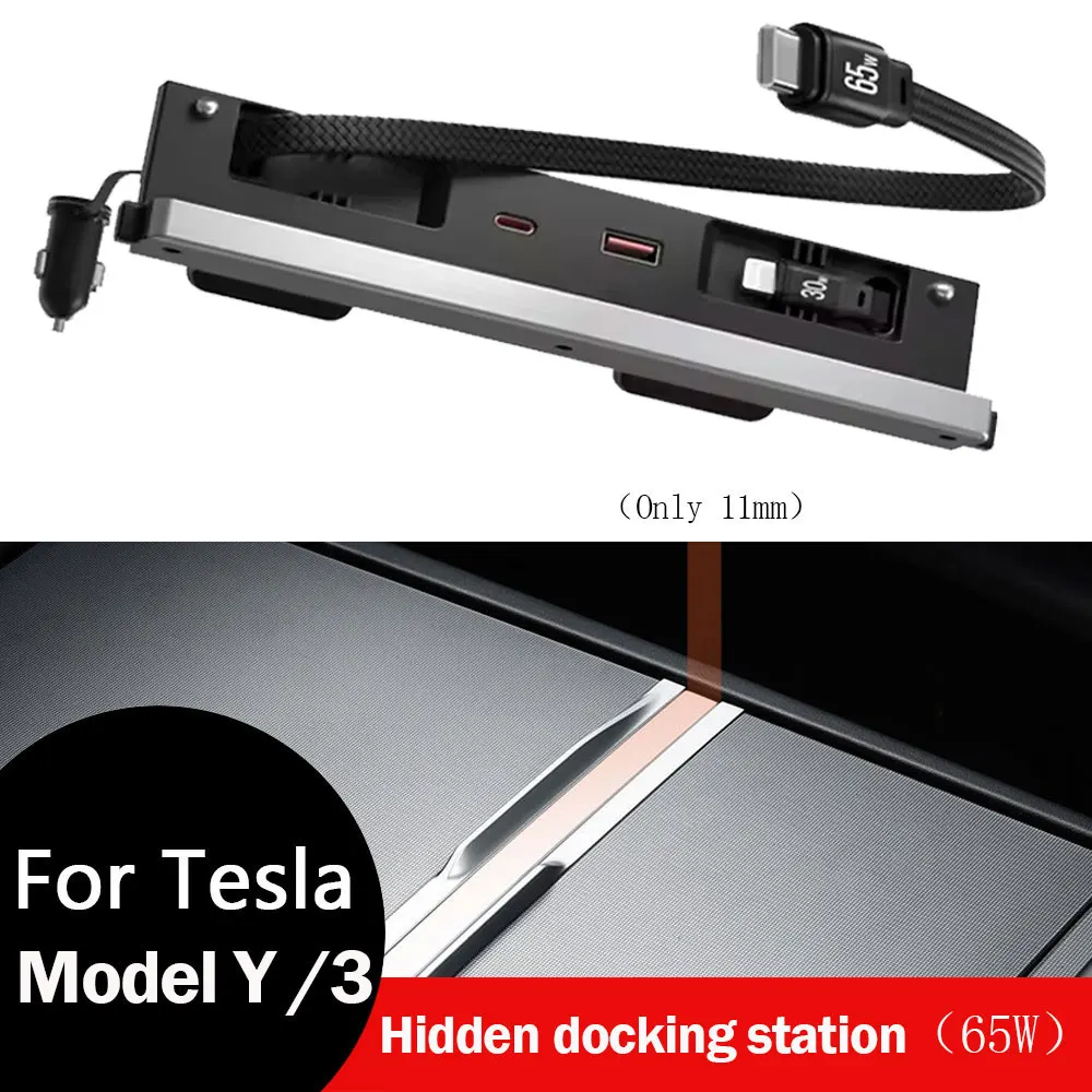 Estação de Acoplamento USB para Tesla Model 3 Highland, Dock de Expansão de Carregamento Rápido para Console Central Y Juniper YL, Acessórios para Car