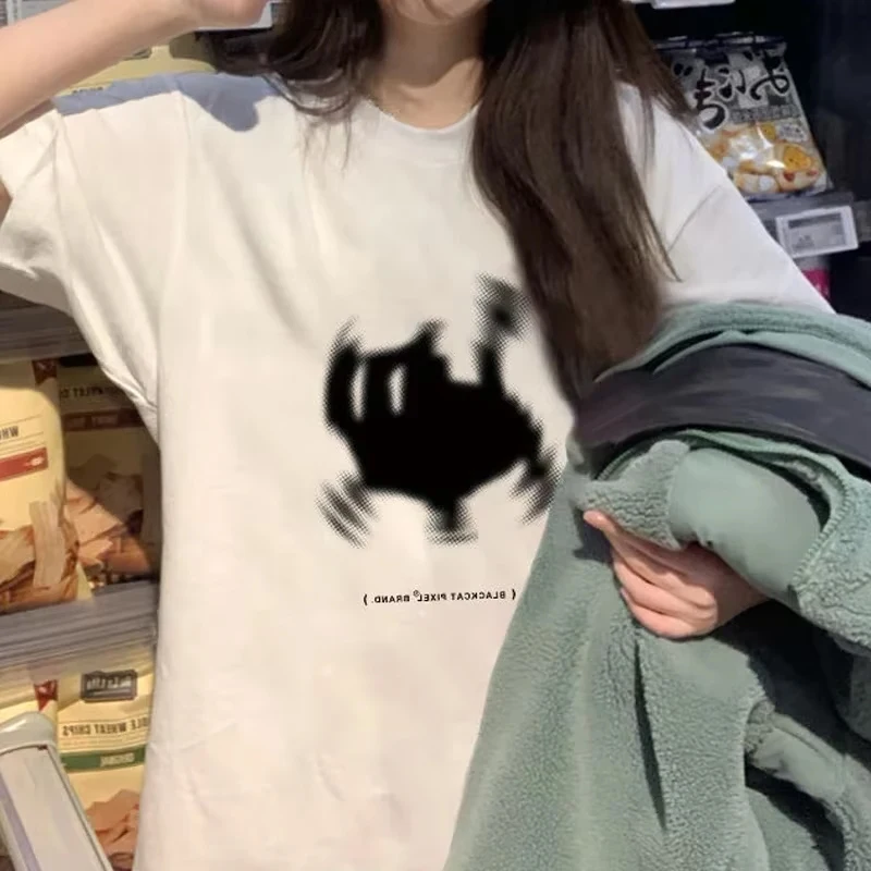 Frauen T-shirts Streetwear Ästhetischen Druck Kurzarm Grundlegende Y2k Tops Casual Harajuku Gothic O Neck Tees Kleidung