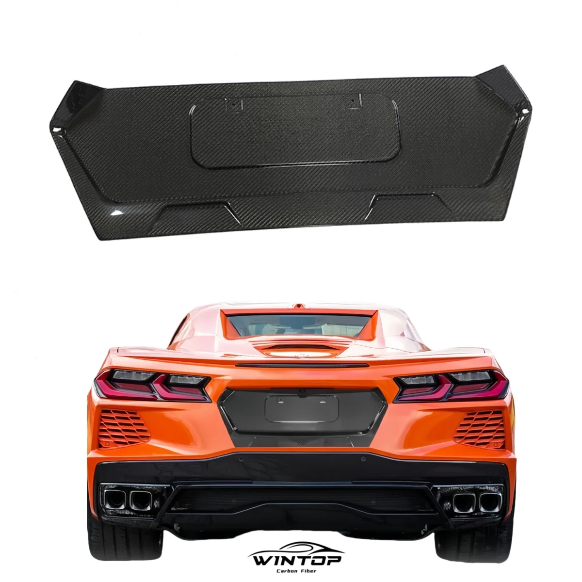 Dry Carbon Fiber Rear trunk License Plate Frame Lid Cover Trims for Chevrolet Corvette C8 Stingray 2 Door 2020-2021