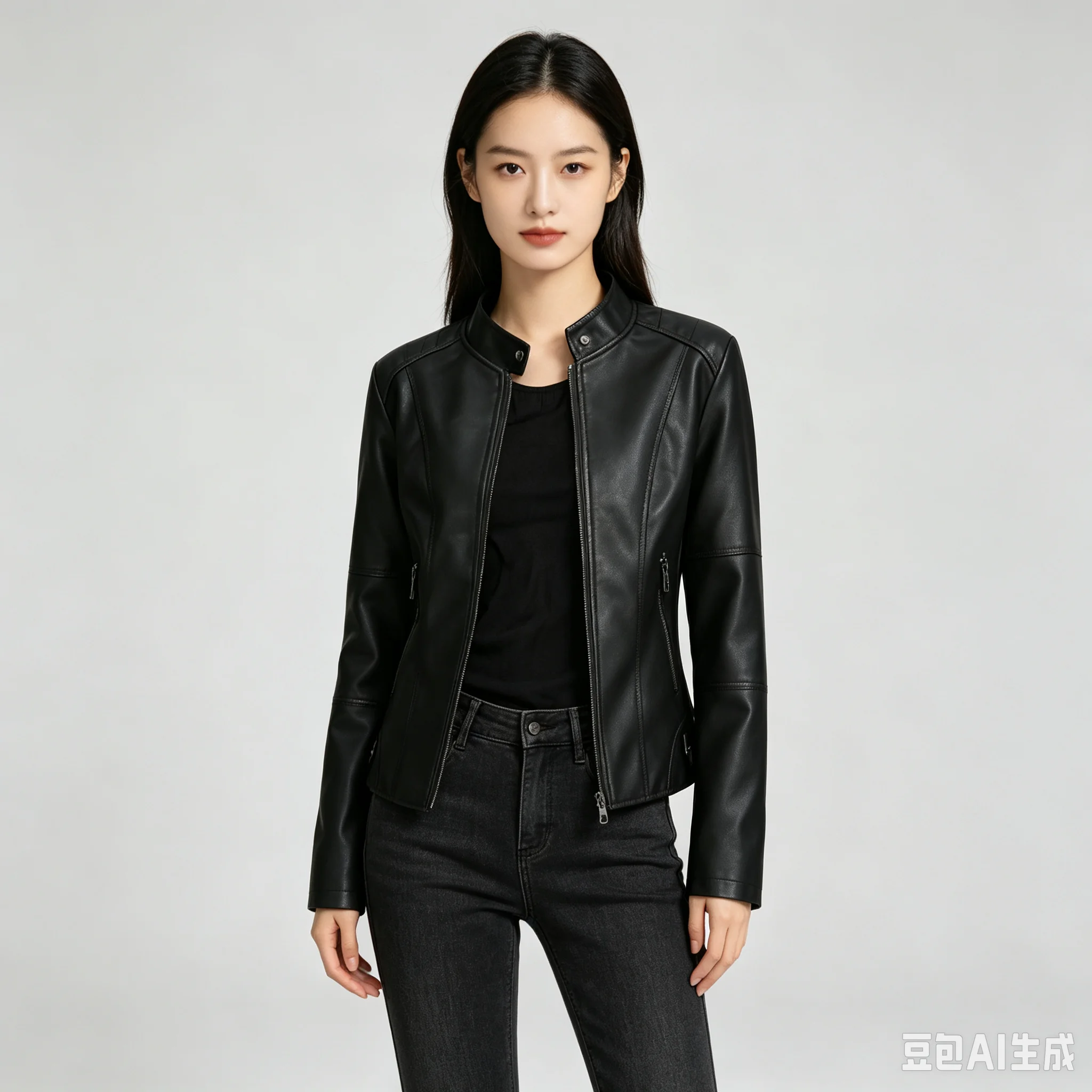European Size. Women's Leather Jacket Smart Fit Think About It Run! Autumn. Coat Ladies Motorcycle Jacket Plus. Size. Stand Neck