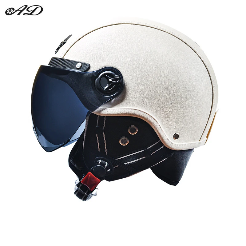 D\'expériences de moto rétro en cuir pour homme, demi-casque de croisière, casque de vélo Prince Hurbike, casque Harley, casquette de sécurité