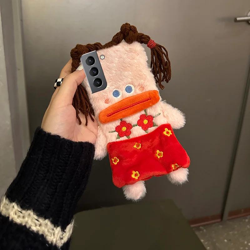 Casing bunga merah kepang lucu mewah casing wanita untuk Samsung A04E A14 A24 A34 A54 A13 A23 A33 A53 A73 M13 M14 M53 A7 Note 8 9 sampul