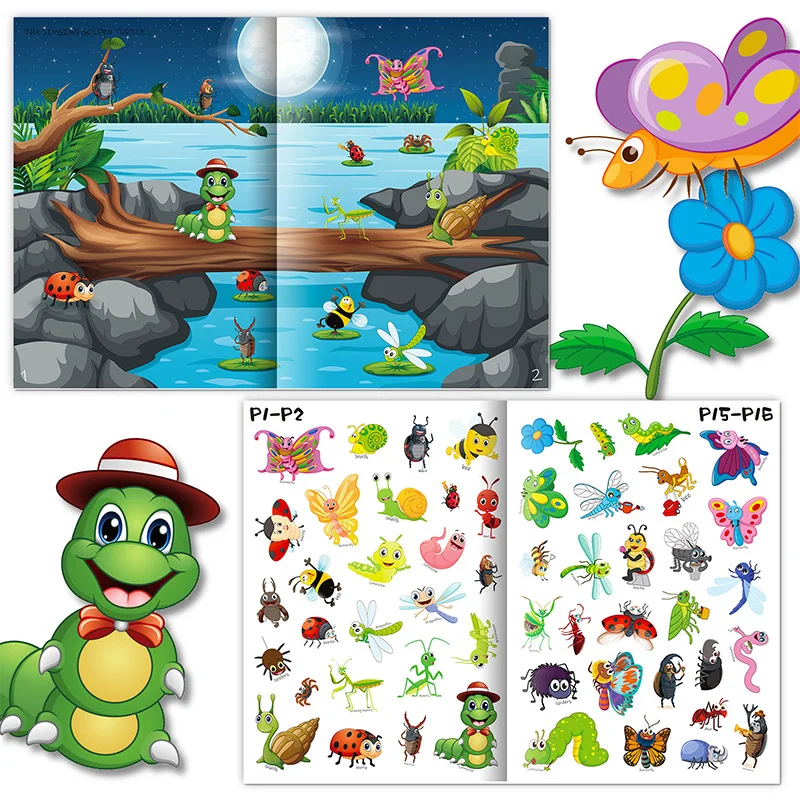 Insect Themed Sticker Book Children's Enlightenment Recognition Quiet Book Focus Training Self-adhesive Puzzle Toy Book