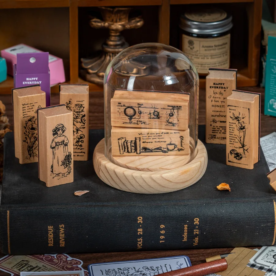 طالب رائعة الزهور الخشبية النباتات الفتيات الأختام الإبداعية كتيب النباتات الطازجة DIY بها بنفسك مذكرات الأختام الزخرفية 8 أنماط ختم الخشب