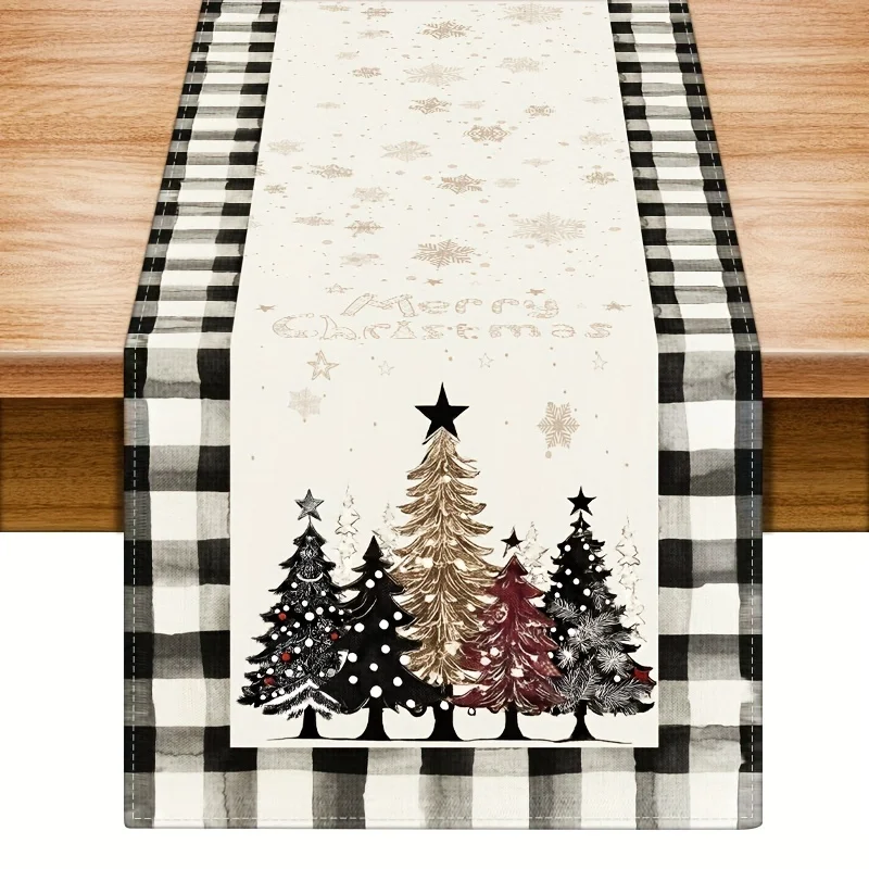 Christmas Celebration Table Runner Festive Snowflake Christmas Tree Santa Claus Patterns Durable Design for Holiday Dining Table