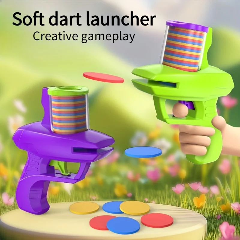 1 ensemble de jouets de lanceur de disque en mousse colorée-jeu de soucoupe volante portable avec matériau ABS Durable, aucune batterie nécessaire