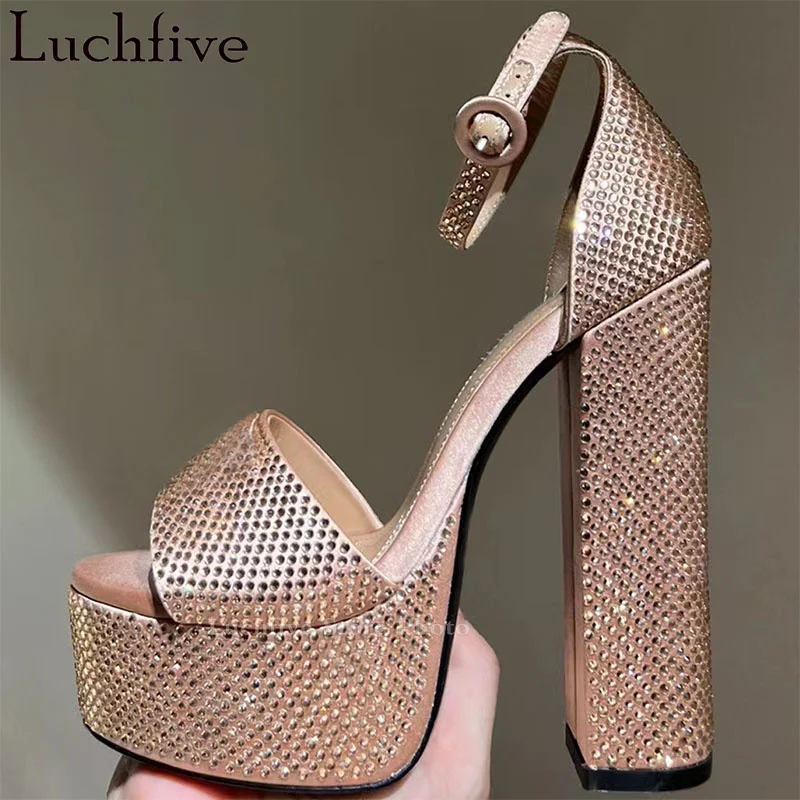 

Luxury Platform Super High Heels Crystal Sandals Woman Fashion Week Rome Sandals Summer Ethnic Sexy Runway Wedding Party Shoes