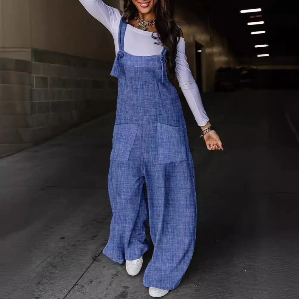 2026 Amazon Wish Independent Station Cross-Border New Style Autumn Printed Waist-Tightening Strap Overalls Long Pants For Women