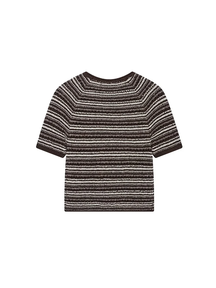 KUCLUT Women Fashion Striped Knitted Pullover Sweater Vintage O-Neck Short Sleeves Female Chic Lady Tops