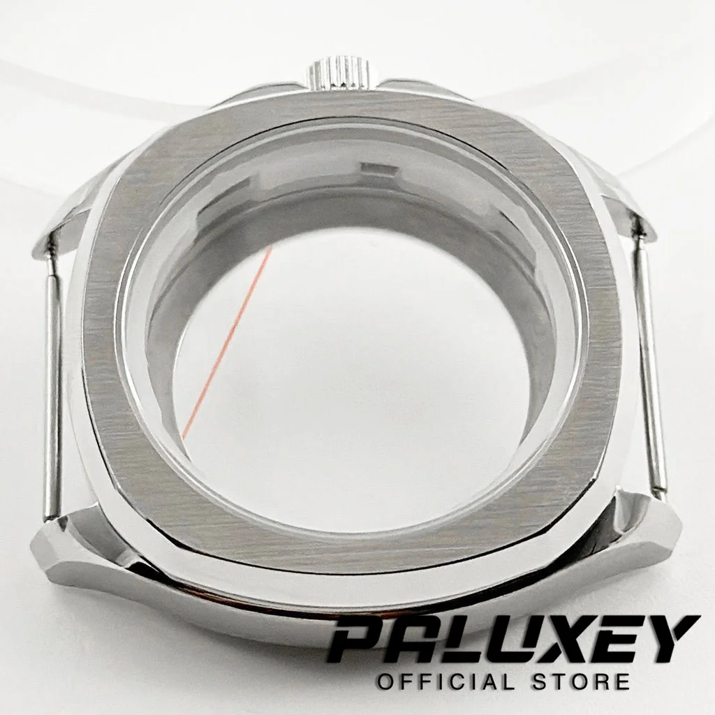 Caja de reloj de acero inoxidable, cristal de zafiro negro plateado, 40mm, compatible con NH35A, NH36A, Miyota 8215, ETA 2824, PT5000, movimiento