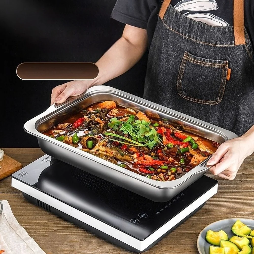 Stainless Steel Grilled Fish Pan with Lid Square Shape for Induction Gas For Oven Stove Cooking 35 26 5 cm 42 30 7 cm