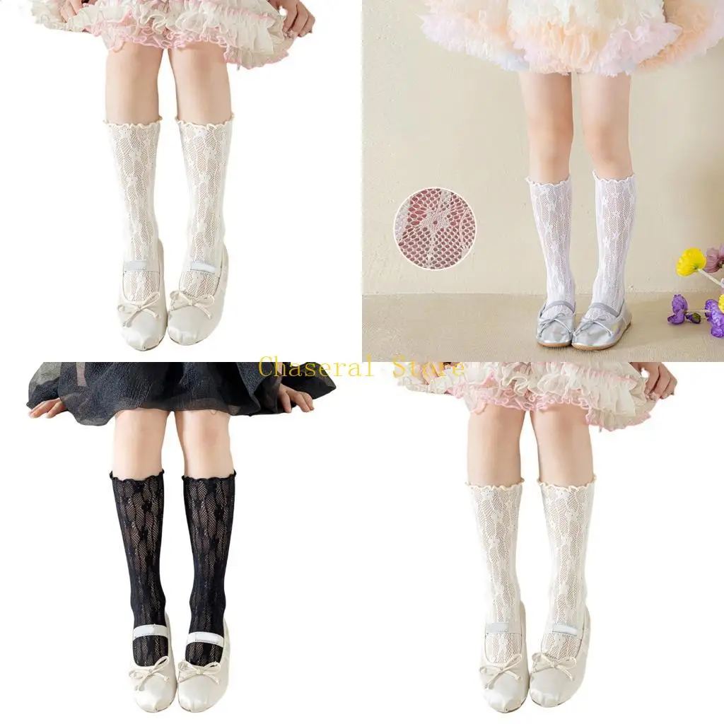 E7CE Fashionable Sweet Socks Lace Flower Decorations for Kids Lightweight Summer Calf Length Socks for Girls