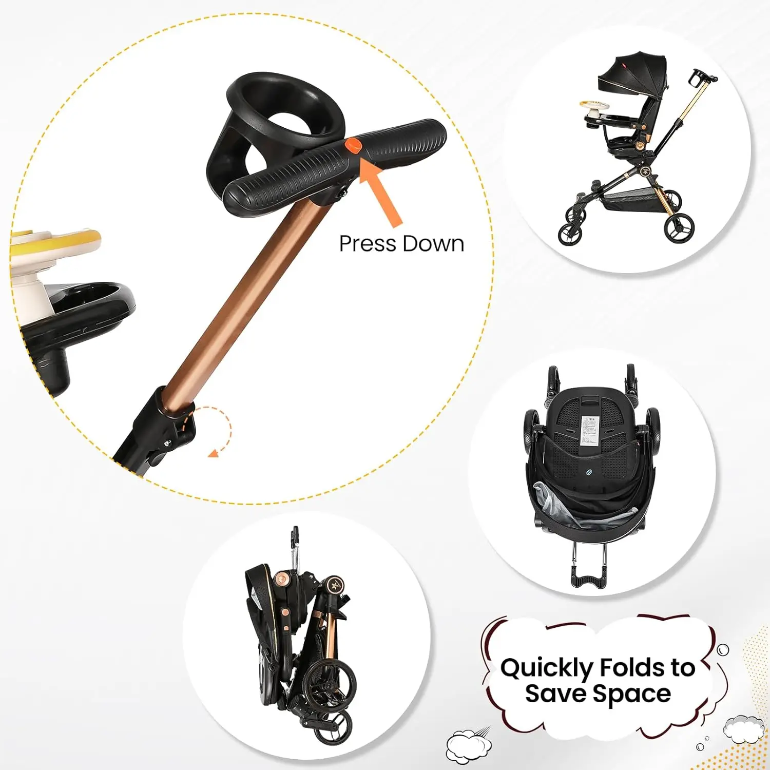 عربة أطفال خفيفة الوزن مع وضع السرير بيد واحدة سهلة الطي عربة أطفال حديثي الولادة مع مقعد قابل للعكس ومقابض قابلة للتعديل #4