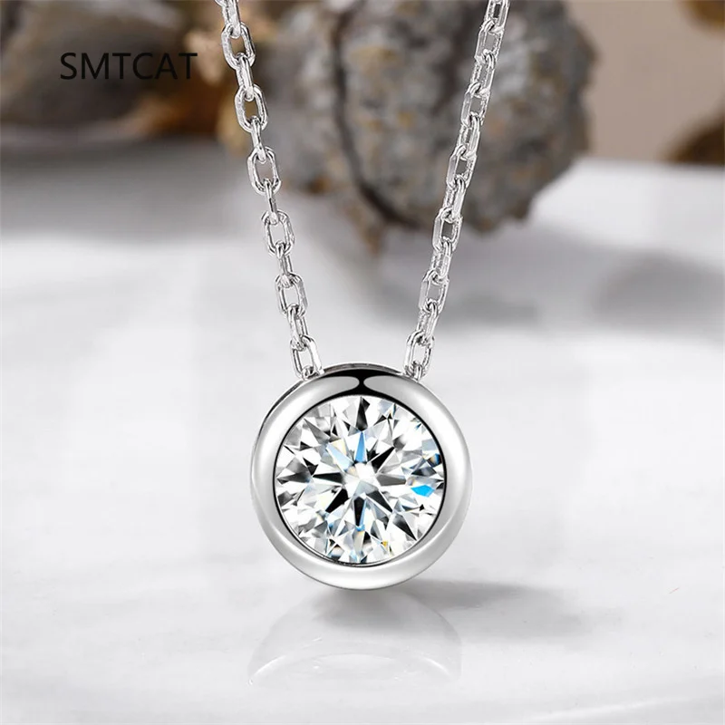 

1 карат круглый ободок установка имитация муассанита кулон ожерелье для женщин стерлингового серебра 925 пробы ключицы пузырьковая цепочка ювелирные изделия колье