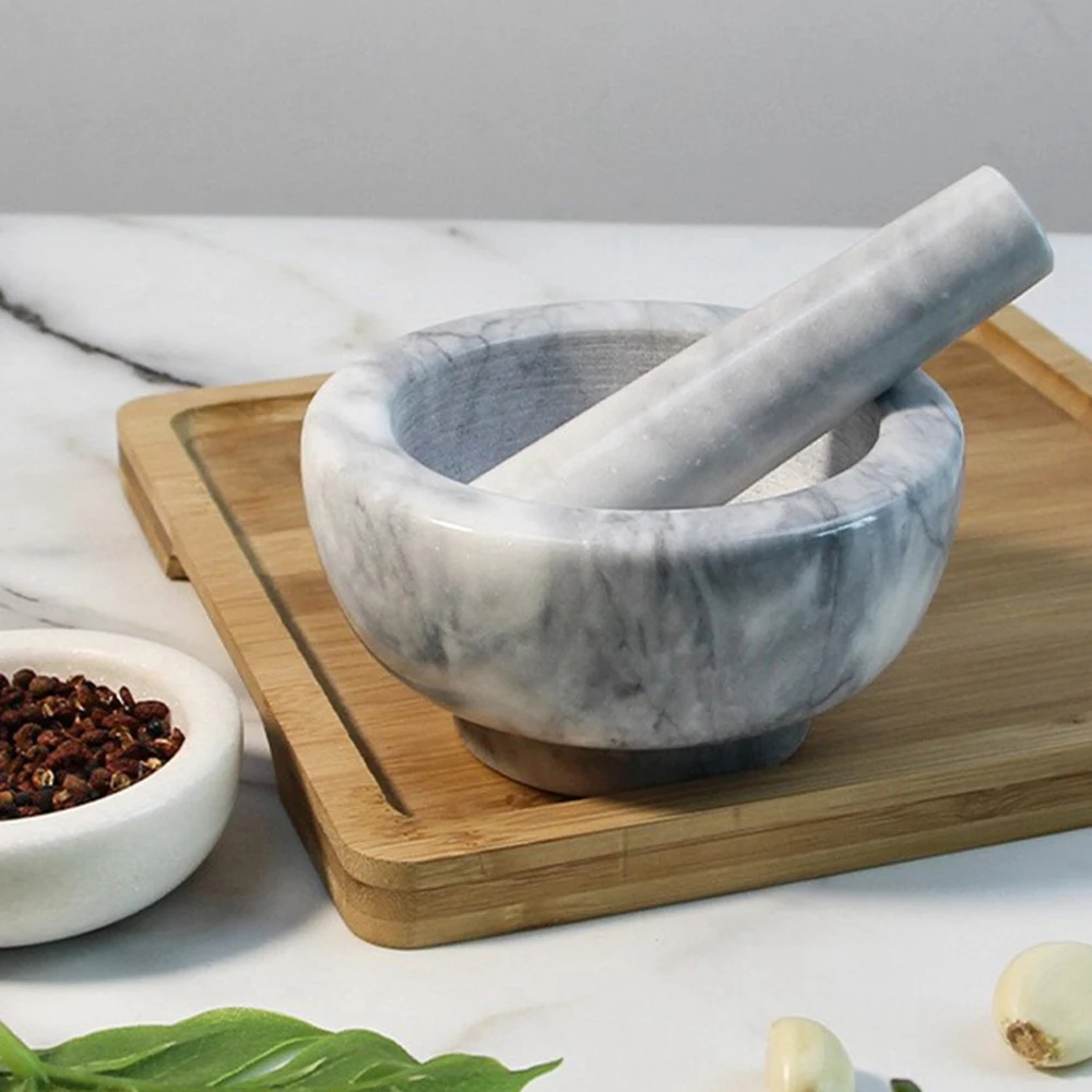 Marble Mortar and Pestle Set Bowl with Spoon Seasoning & Spice Tools Marble Garlic Mortar Bowl for Pepper Grinder