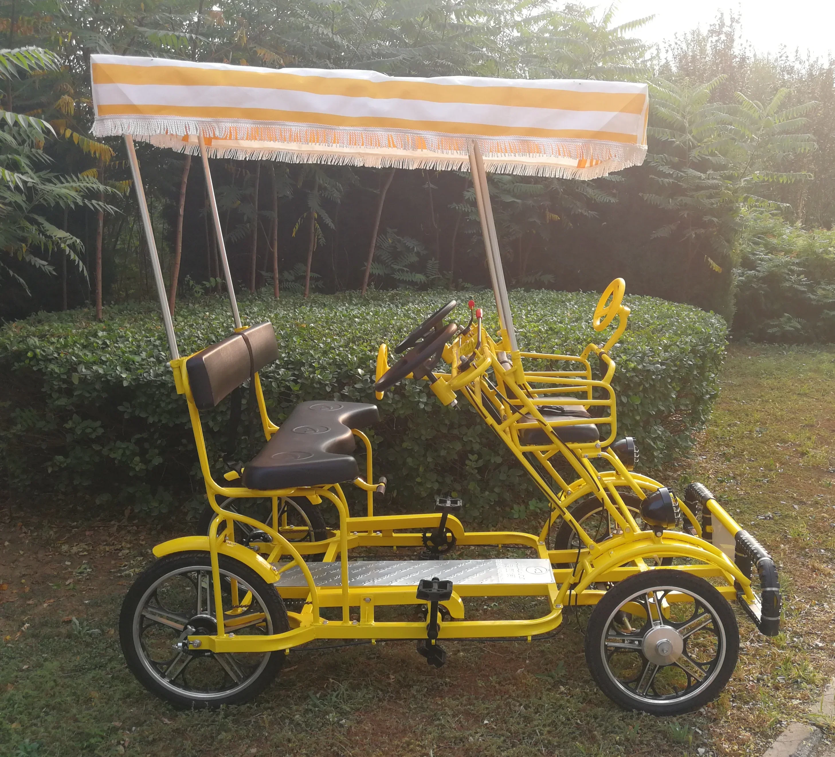 Factory outlet sightseeing four wheels canopy tandem Quadricycle Surrey bike cycling with child seat