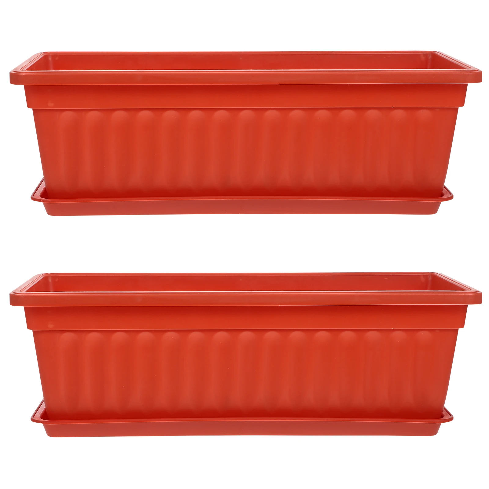 

2pcs Planting Pots Rectangular Large Thickened Plastic Boxes Balcony Garden Indoor Plants Flower Containers Red with Tray