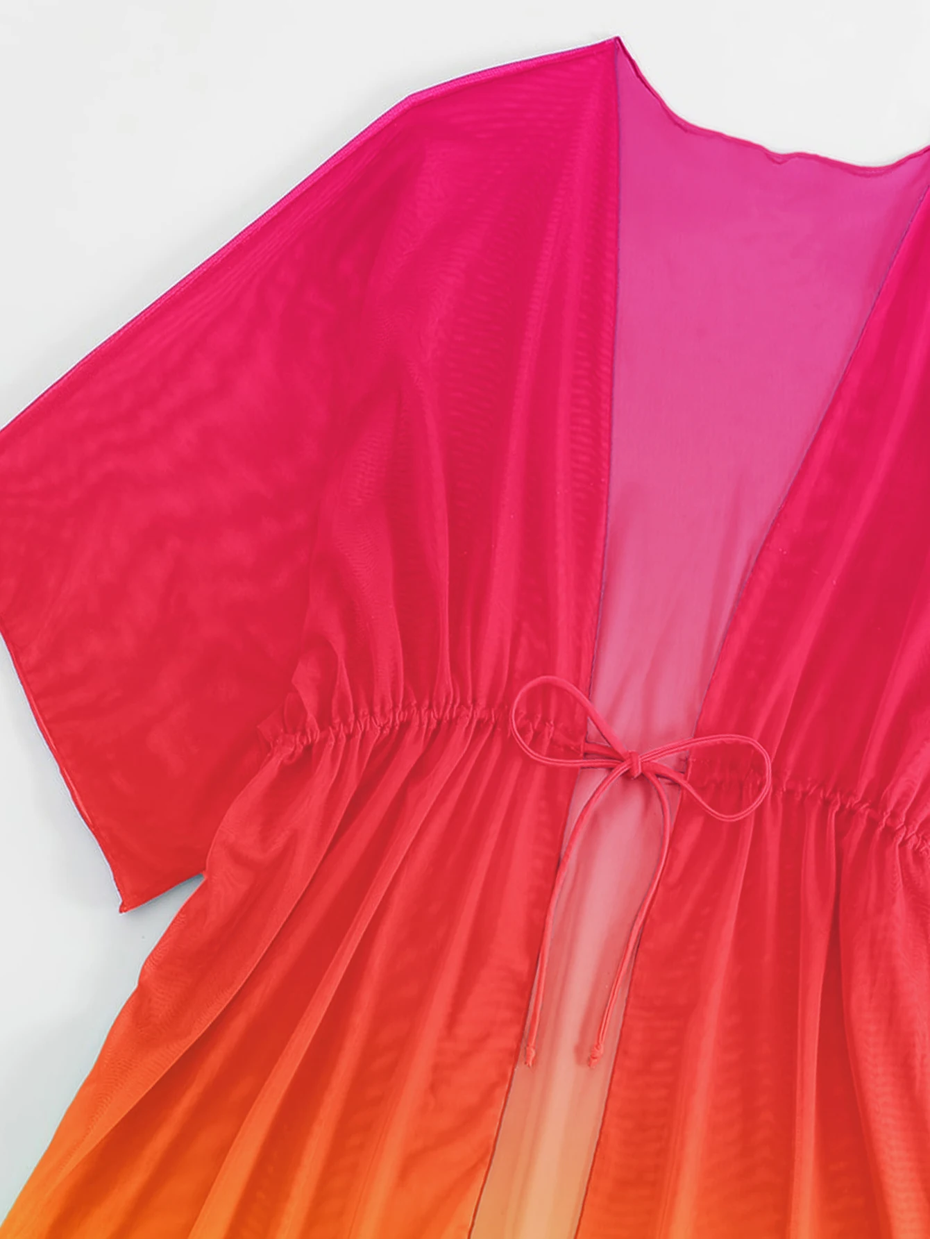 วันหยุดฤดูร้อน V คอสั้นแขนเสื้อ Beachwear COVER UP Gradient พิมพ์ Lace Up One Piece ชุดว่ายน้ําแฟชั่นผู้หญิงชุด