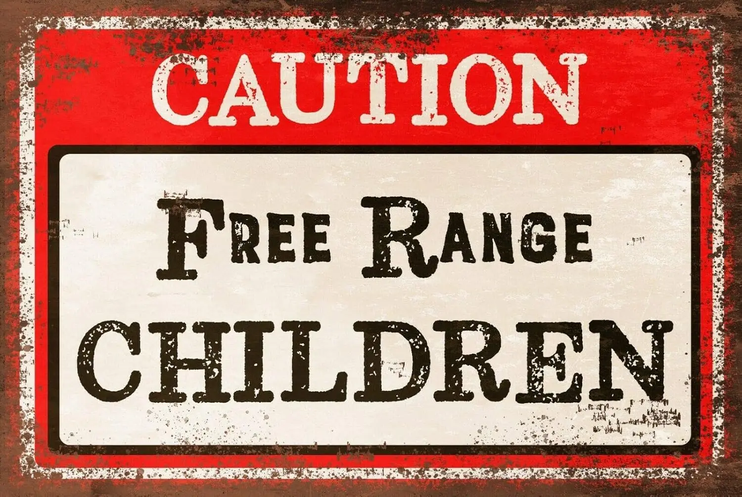 Children Free Range Warning Vintage Style Retro Metal Sign, Gate, Park