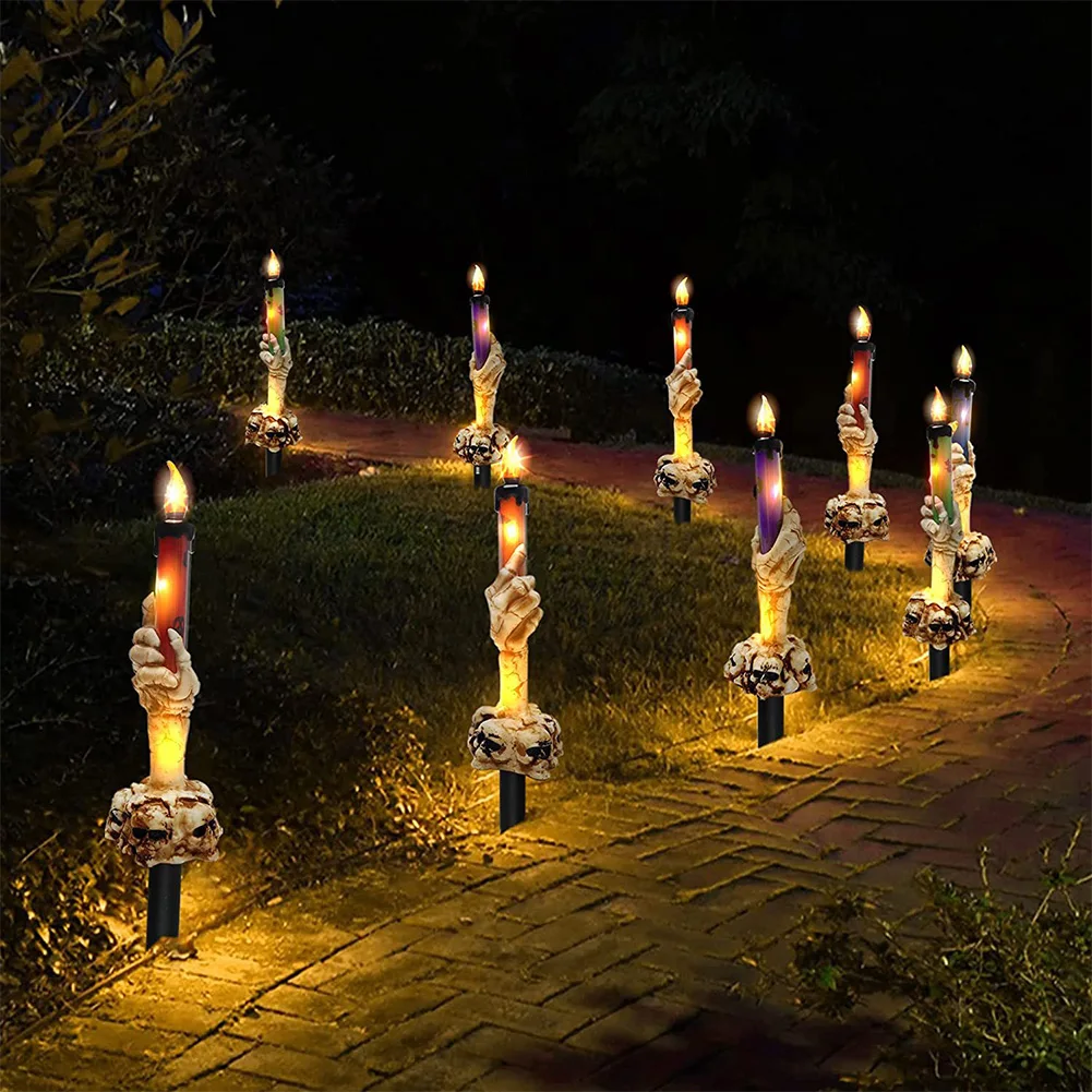 Halloween 6 Stücke Skelett Hände Halten Kerze Lampe Dekorationen Handwerk Solar Schädel Licht Kerze Flammenlose Garten Party Decor Supplie