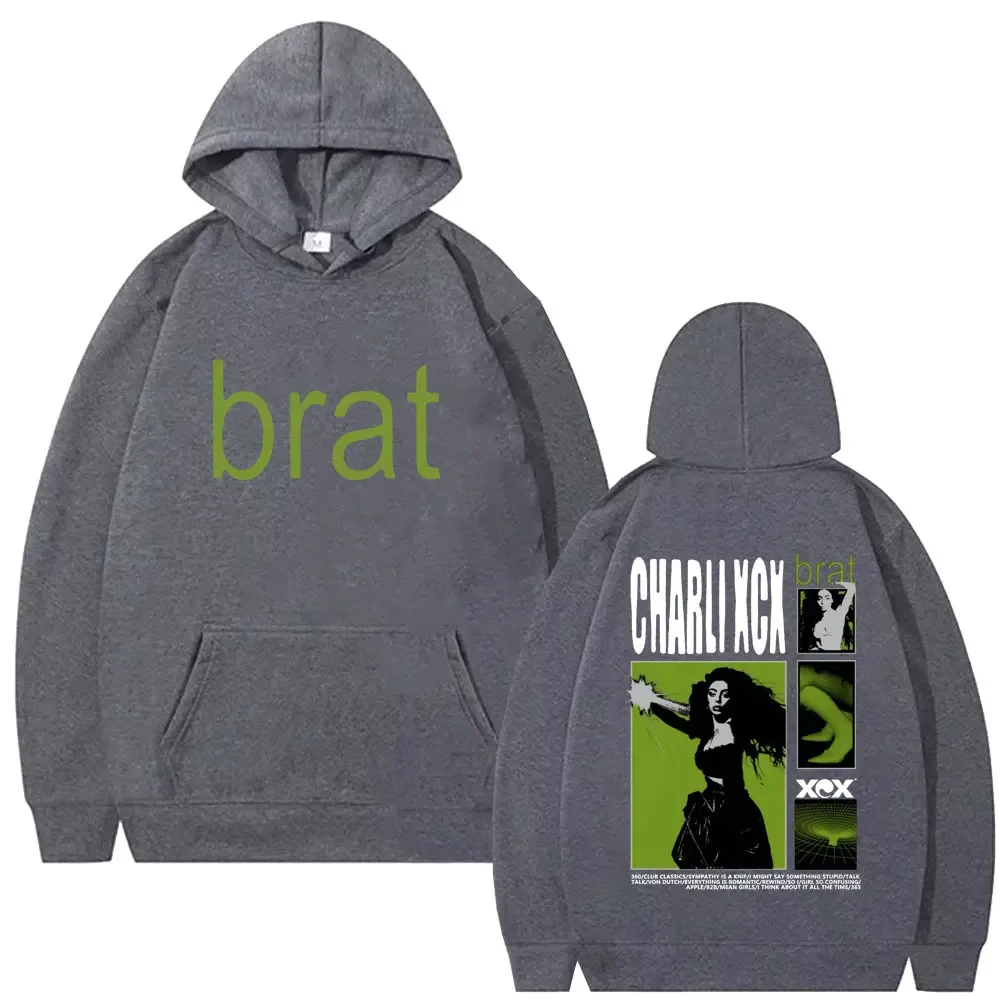 سترة بقلنسوة للرجال مطبوعة من الألبوم الشهير Charli Xcx Brat، سترة عصرية كاجوال للخريف والشتاء دافئة للجري في الهواء الطلق