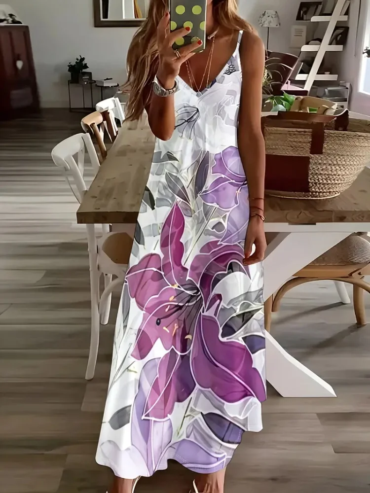 

Printed Slim-fit Straight Tube Halter Long Dress For Women Summer Evening Dress High-end Atmosphere Elegant Long Dress Retro Sty