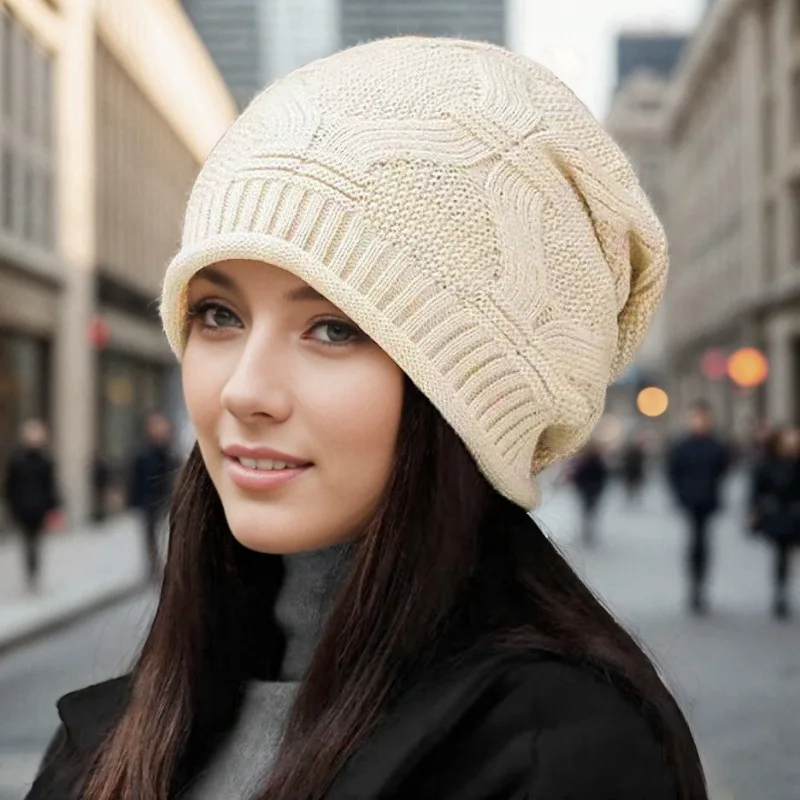 Women's large head circumference hat, autumn and winter fashion hat, single-layer thin rolled edge knitted hat