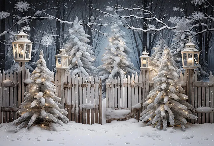 Mehofond Winter Outdoor Christmas Fence sfondo Xmas Pine Tree Glitter Night Decor Baby Portrait Photography Background Studio