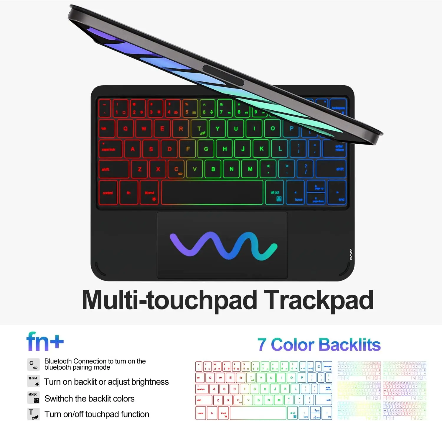 Imagem -02 - Teclado Bluetooth Mágico Rgb para Ipad Teclado Retroiluminado sem Fio 360 Rotatable Ipad Mini Pro 11 12.9 12 Air Case 10 Cores